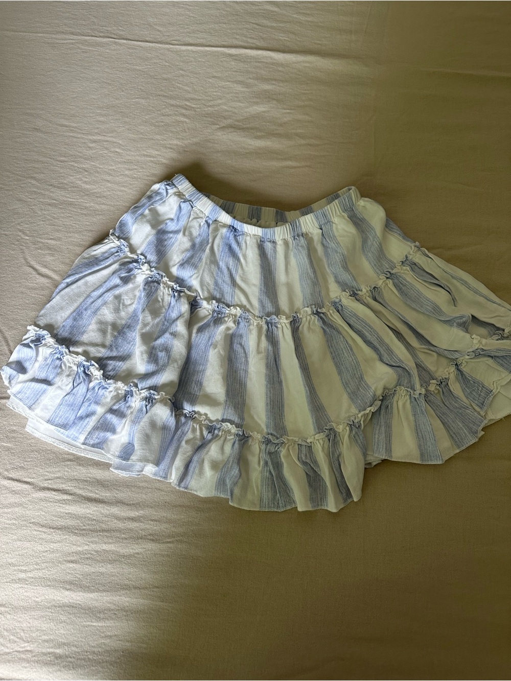 Light Blue & White Striped Ruffle Mini Skirt